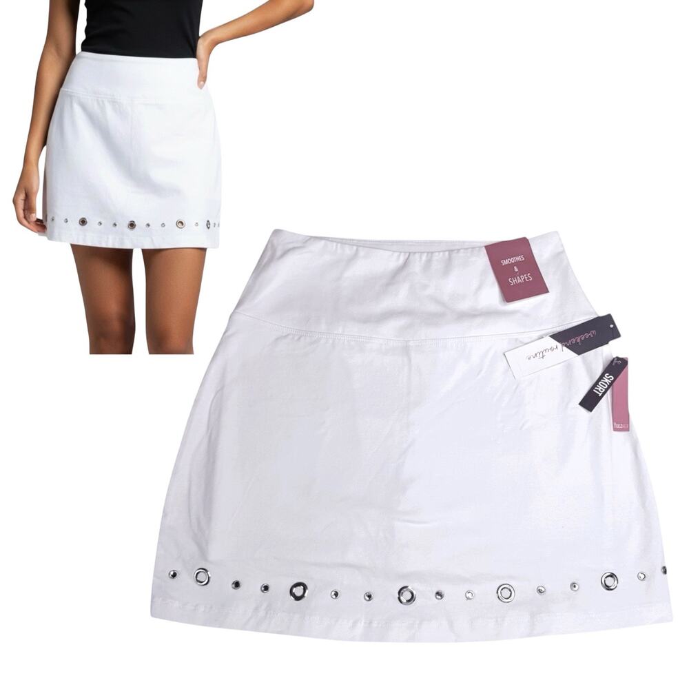 Teezher White Skort Weekend Routine Women's Small Skirt Silver Grommet New